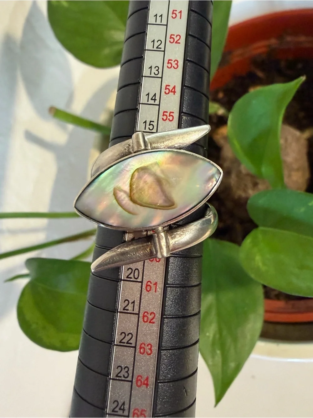 HOB Mexico Vintage Sterling Silver 925 Reversible Turquoise Abalone Ring Sz 8.75
